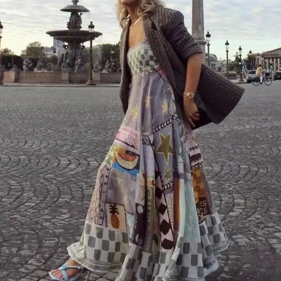 EmmaLee Runway Patchwork Maxi Sun Dress, Couture Lux Maxi Gown - Picture 2 of 16